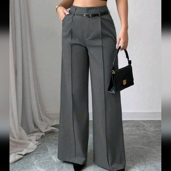 Spring Casual High-Waist Solid Straight Pants With Vintage Belt - Picture 1 of 4